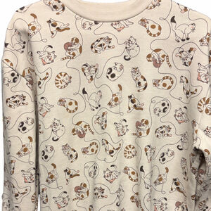 Earthbound Cat Print Cream Sweatshirt | EUC | Sz S